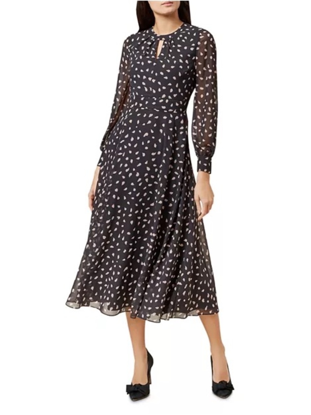 Hobbs London Printed Midi Dress  Black White US 6 UK 10